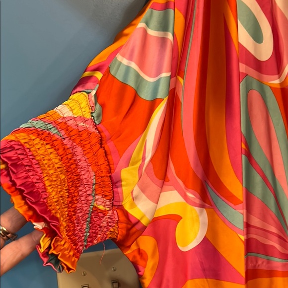 ODDY Orange Pink Graphic 3/4 Sleeve Blouse - Picture 2 of 7